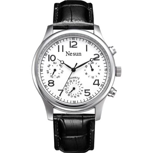 NESUN Official Men Chronograph Multi-function Sport Quartz Wristwatches Japan MIYOTA Genuine Leather New Male Gift Clock MN8481