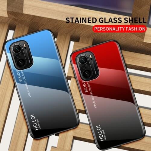 MAKAVO For Xiaomi Poco F3 Case Cover Luxury Gradient Tempered Glass Phone Cases For Xiaomi Poco F3