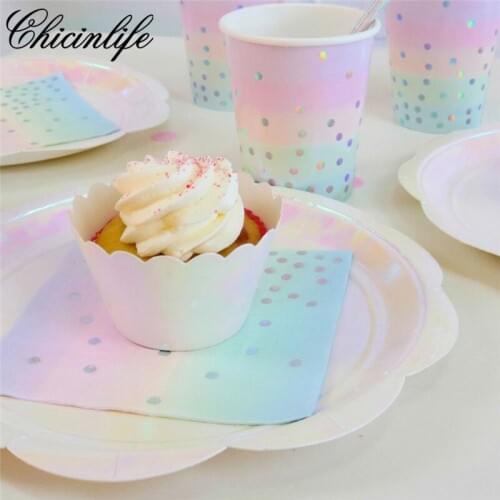 Chicinlife 12Pcs Iridescent Foil Cupcake Wrappers Holder Wedding Birthday Party Bridal Shower Decoration Supplies