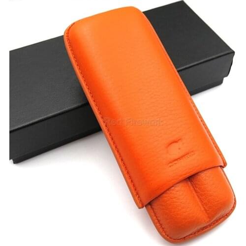 COHIBA Orange Snake Style Pattern Embossed Leather Cigar Case Holder 2 Tube Portable Mini Cigar Humidor Cigarette Storage