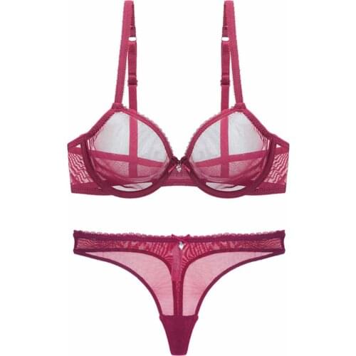 Women See-through Mesh Lingerie Set Adjustable Straps Bra with Thong Underwear Ladies Nightwear Exotic Set for Stage Performance