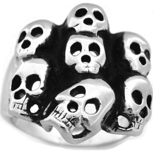 FANSSTEEL Stainless Steel Jewelry Family Ghost SkullS Gothic SignET Biker Ring FSR08W45