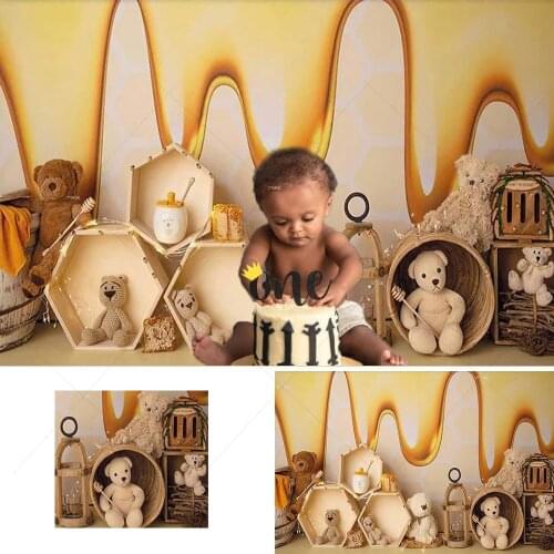 Sweet Honey Photography Backdrop Honey Pot Toys Bear Newborn Cake Smash Portrait Birthday Baby Shower Background Photo Studio