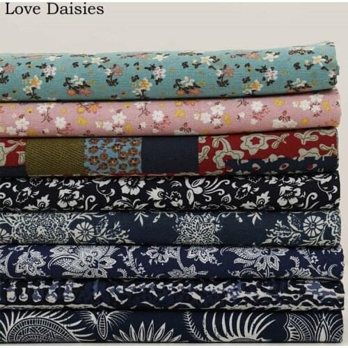 Cotton/Linen Ethnic BLUE and White Abstract Mural Paisley PINK Small flower Patchwork Style Fabrics for Decor Tablecloth Apparel