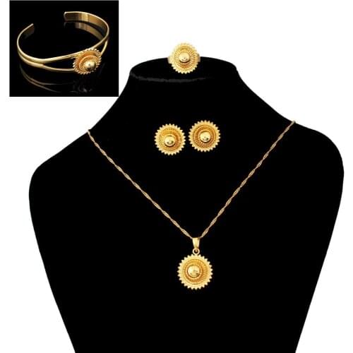 JH 2019 Ethiopian Wedding Jewelry Sets for Women Fashion Vintage Gold Jewelry African Kenya Bridal Gift Accessories Wholesale