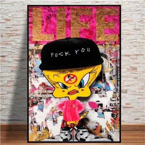 Life Is Beautiful Cartoon Sneaker Bird Canvas Painting Graffiti Wall Art Prints On Herben Funny Poster Picture For Living Room
