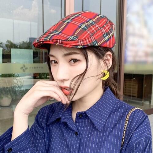 British Plaid Newsboy Cap Stylish Adjustable Beret Woman Casual Adjustable Golf Driving Peaked Cabbie Hat Mens Dad Hats and Caps