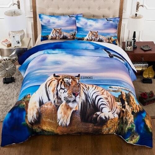 Lying Tiger LioneComforter Bedding Sets 2/3PCS Bluish Violet Duvet Cover Set Blue Bed Cover 3D Quilts Bedclothes Queen King