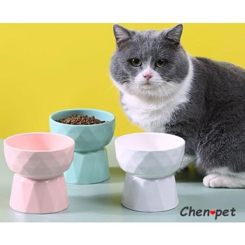 Nordic Makaron Color Diamond Shape Pet Food Bowl Pink Ceramics Raised Cat Food Bowls Small Dog Food Feeder Pet Supplies