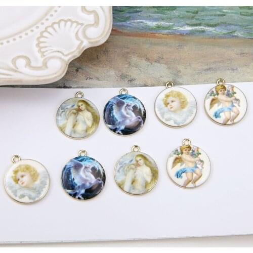 20*23mm Colorful Round Shape Europe Image Printing Angel Baby Mother Round Earring Pendant Charms Ornament Accessories 50pcs