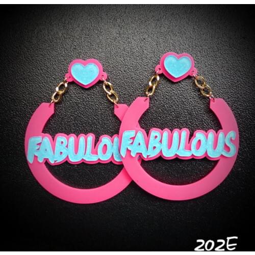 Exaggerated Fashion Hot Pink Acrylic Drop Earrings Fabulous English Letter Fun Earrings Peach Heart Glitter Powder Big Earrings