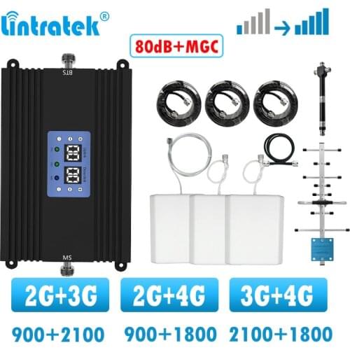 Lintratek 80dB Dual band 3g 4g repeater gsm 900 LTE 1800 4g signal booster amplifier 2g 3g cellular amplifier 3 antenna kit