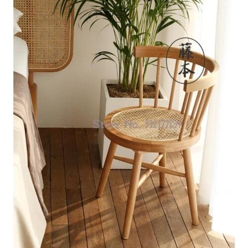 Furniture Nordic ins retro solid wood rattan windsor chair dining table and chair combination living room bedroom home dining ro