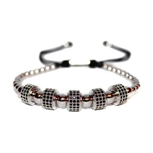 Micro pave Copper gold silver metal cz Cubic Zirconia rope adjustable Beads Bracelet Charm Braided Bangles cfv3