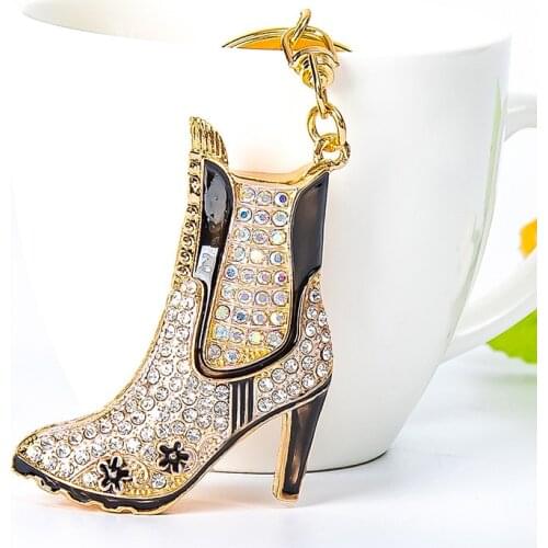 Fashion Ladys Long Boots Keychain Pendant Sexy Rhinestones High Heels Keyring Alloy Crystal Shoes Ornament Women Party Trinket