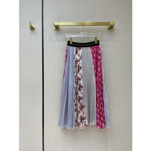 Fashion women 2021 new sexy casual color contrast printed pleated skirt 0318