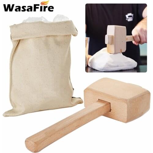 Crushed Ice Set Ice Mallet and Ice Bag Wood Hammer with Lewis Bag Ice Chipper Crusher Bartender Kit Bar Tools Kitchen Accessory