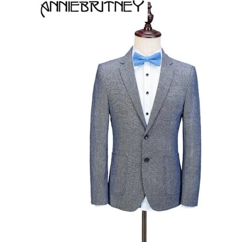 2018 New Brand Blue Linen Men Suit Slim Fit Casaul Summer Beach Wedding Groom Blazer Style Prom Tuxedo Jacket+Pant 2 Piece Terno