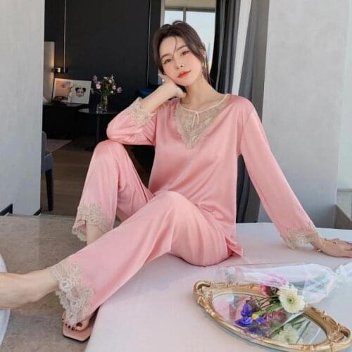 2021 New Lounge Wear Satin Pajamas Women Sleepwear Two Piece Shirt&Pants Casual Nightwear Soft Pyjamas PJS Suit Home Clothes