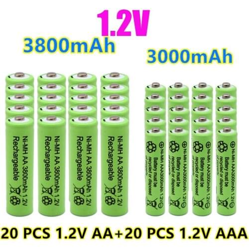 New 1.2V AA 3800mAh NI-MH Rechargeable Batteries+1.2 V AAA 3000 mAh Rechageable battery NI-MH battery