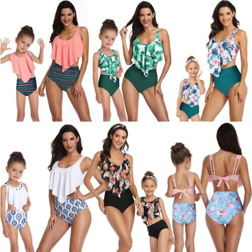 New Girls Swimsuit 2021 Sexy Women High Waist Bikini Parent-child Swimwear Female Print Bikini Set Ruffle Biquini Bathing Suit