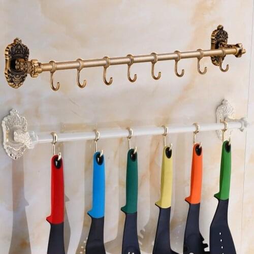 Aluminum Single Towel Bar With Hooks Europe Antique Kitchen Bathroom Single Towel Rack Bathroom Towel Holder Vintage Accessories