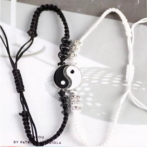 Couple Bracelets Hematite Leather Cord Braid Chain Bracelet Chinese Tai Chi Alloy Pendant Two-piece Woven Lover Bracelet Gift