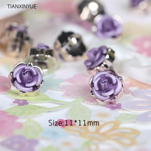 TIANXINYUE Romantic Rose button 50pcs/lot purple resgin Buttons Scrapbooking Fabric Covered Buttons Sewing Accessories