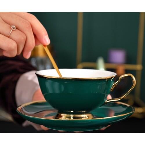 Luxury Green Ceramics Creative Cup and Saucer Sets with stirring Coffee Spoon Kitchenware Coffee Cups Cafe Tableware Decor