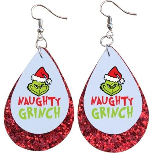 Merry Grinchmas Nanughty Christmas Hat Earrings Bulk Wholesale 2021 New Style