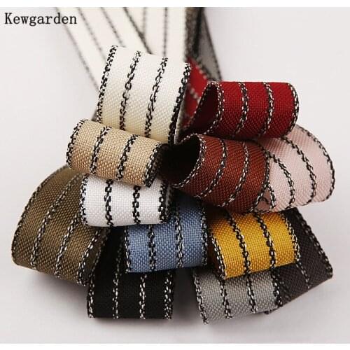 Kewgarden 38mm 25mm 10mm 1" 1-1/2" Stripe Cotton Linen Ribbons Handmade Tape DIY Hairbow Accessories Packing Webbing 10 Yards