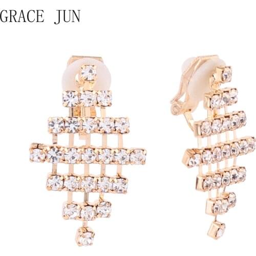 GRACE JUN 2 Colors Choose Rhinestone Clip on Earrings No Pierced for Women Girl Party Birthday Fashion Cuff Earrings New Arrival