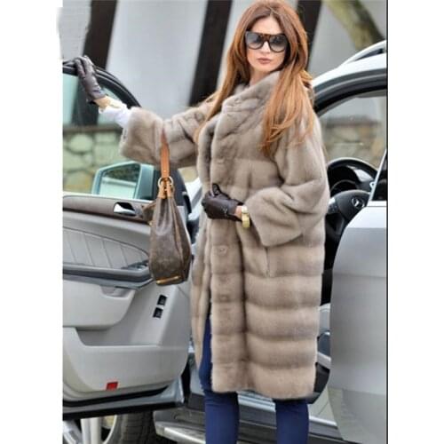 100cm Long Real Mink Fur Coat Stand Collar 2021 Winter New Fashion Full Pelt Natural Mink Fur Coats Outwear Luxury Fur Overcoats