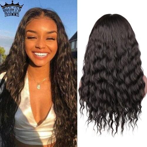 MODERN QUEEN 24 Inch Middle Part Wig Long Synthetic Wig Water Wave Wig Natural Connect Heat Resistant Hair For Women Dressing