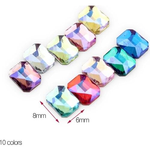 New Style Crystal AB Nail art Rhinestones Glass Flat Back 3D strass 6X8mm Re-Octagon for Nail Art Decorations