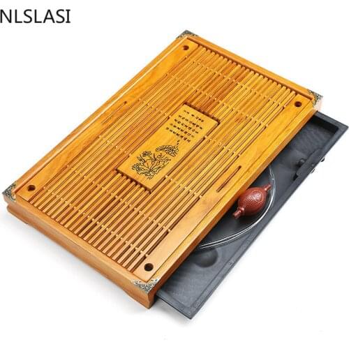 Chinese traditional drawer type rectangular solid wood tea tray Tea set tea set tray Household tea set accessories WSHYUFEI