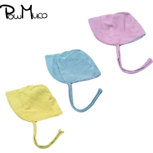 Powmuco Solid Color Striped Corduroy Hat Baby Girls Princess Bonnet Childrens Sunscreen Ear Protection Caps Outdoor Accessories
