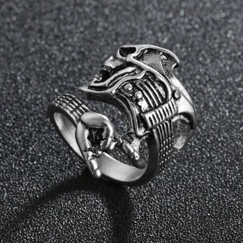Vintage Silvery Plated Gitar Ring for Womens Gothic Punk Steampunk Hand Skull Ring Men Party Jewelry 2021