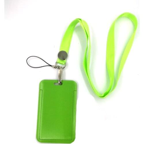 Green Color Fashion Lanyard ID Badge Holder Bus Pass Case Cover Slip Bank Credit Card Holder Strap Card Holder