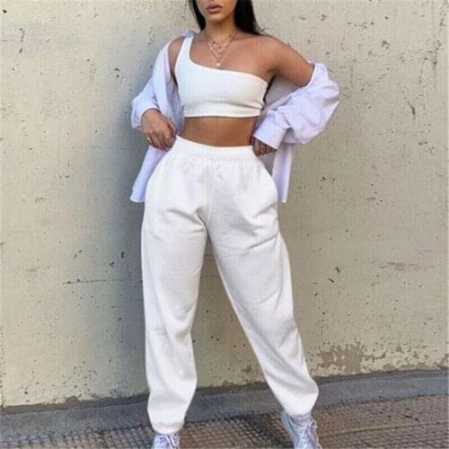 2020 Women High Waist Fleece Joggers Sweatpants Solid Loose Baggy Hip Hop Casual Fashion Sport Pants Autumn Winter Streetwear