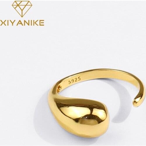 XIYANIKE 925 Sterling Silver Drop-shape Open Ring Female Smooth Adjustable Fashion Temperament French Romantic Jewelry Couple