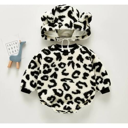 Winter Baby Overalls Infant Autumn Warm Leopard Clothes Boy Girl Party Cosplay Toddler Clothing Bodysuit+Cap Baby Clothing