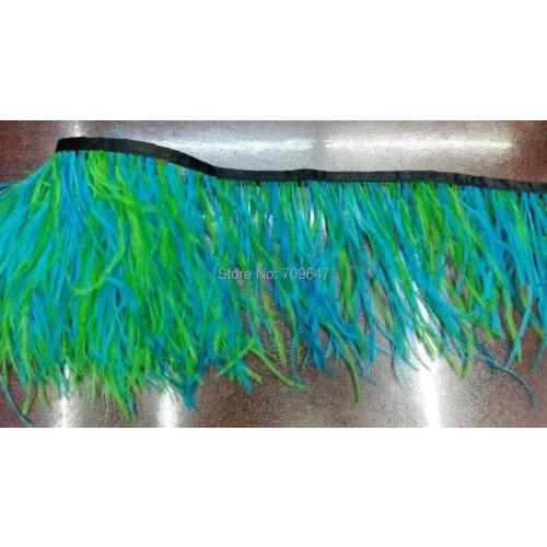 10meters/lot!5-6inches height SKY BLUE&GREEN mixed Ostrich feather trim,wedding and party decoration Ostrich feather lace fringe