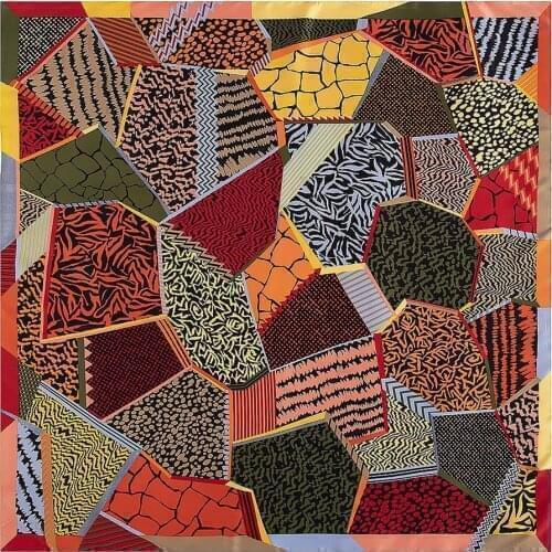 130cm Geometric Matchwork Plaid Brand Scarf 2021 New Square Scarf Twill Silk Scarf Women Bandanna Shawl Scarves For Ladies