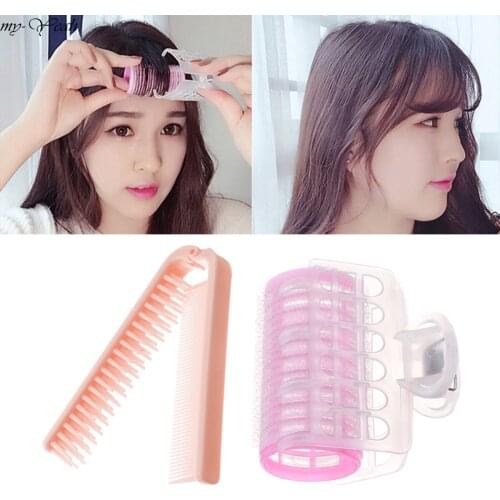 2pc/set Hair Rollers Portable Air Bangs DIY Curlers+Straight Hair Comb Fluffy Curls Clamps Professional Hairdressing Tools
