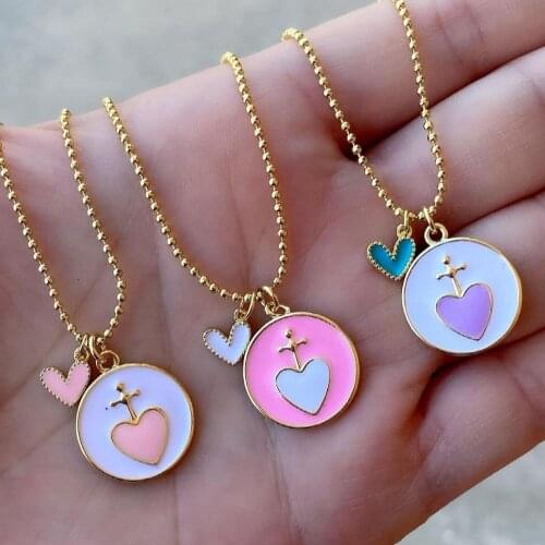 5PCS, Fashion White Pink Purple Heart-shaped Enamel Pendant Necklace Elegant Womens Wedding Clavicle Chain Romantic Jewelry