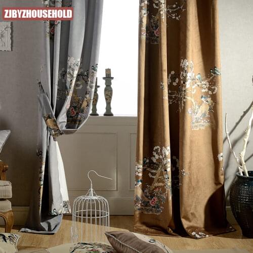 2021 New Chinese Style Velvet Curtains for Villa Living Room Bedroom Study Chinese Style Blackout Curtains Custom