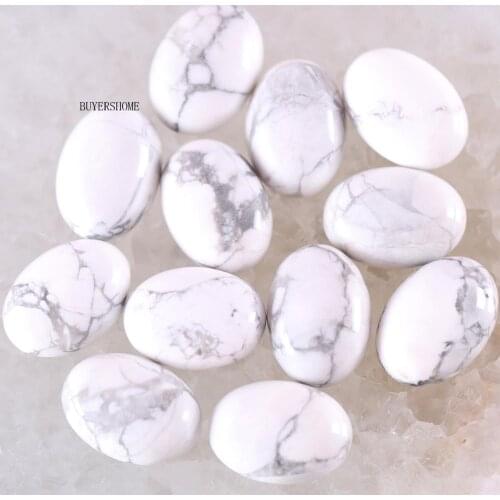10Pcs 16x12MM Oval Cabochon CAB Beads Natural Stone Gem White Howlite No Drilled Hole Bead For DIY Jewelry Making Ring K1559