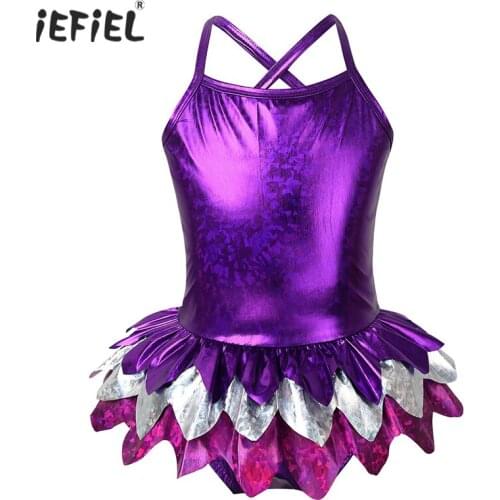 Kids Girls One-piece Fashion Swimwear Beachwear Spaghetti Shoulder Straps Glossy Metallic Mermaid Swimsuit Costume Bathing Suit