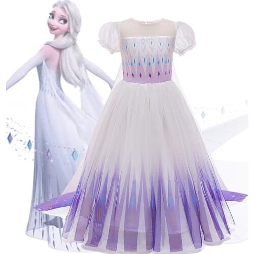 Disney Frozen 2 Costume for Girls Princess Elsa Dress White Ball Gown Snow Queen 2 Elza Costume Child Fancy Birthday Party Dress